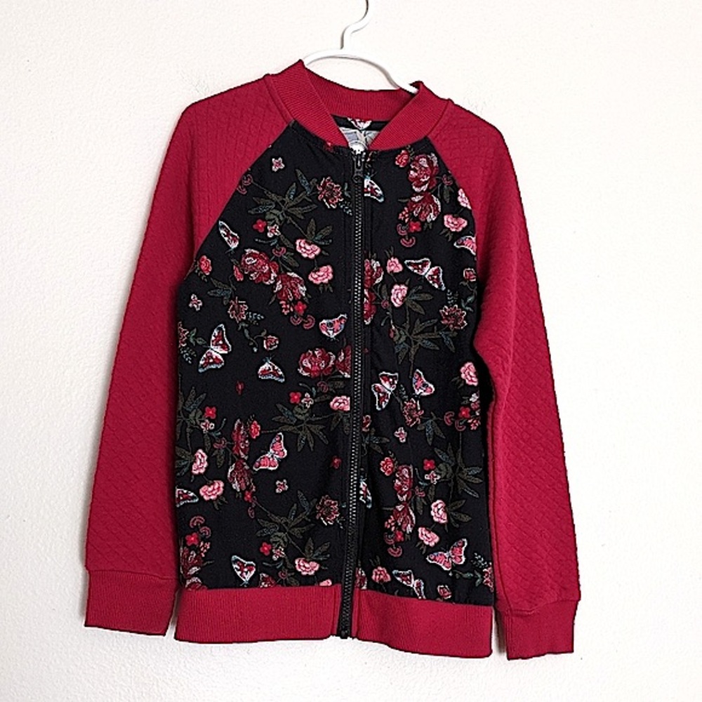 Wonder Nation Floral Print Quilted Sleeve Jacket Girls size Medium
